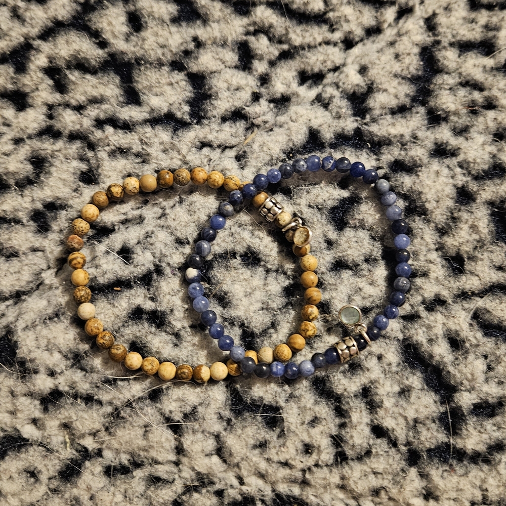Beaded Bracelets Set in Blue and Tan